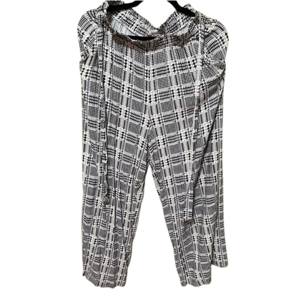 NWT LuLaRoe Black & White Checkered Houndstooth Plaid Wide Leg Pants WITH Pocket - Picture 5 of 5